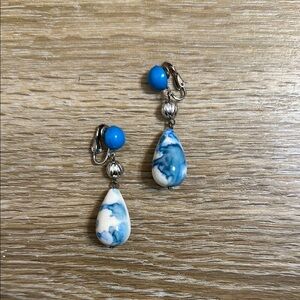 Vintage Blue and White Water color Teardrop Earrings